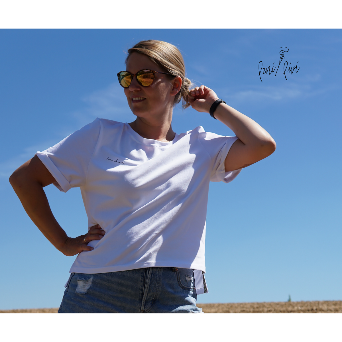 Schnittmuster Shirt Matice genäht als Crop Basic T-Shirt von @leniundlivi