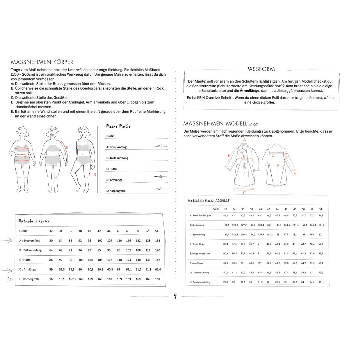 Maßtabellen Mantel COQUILLE