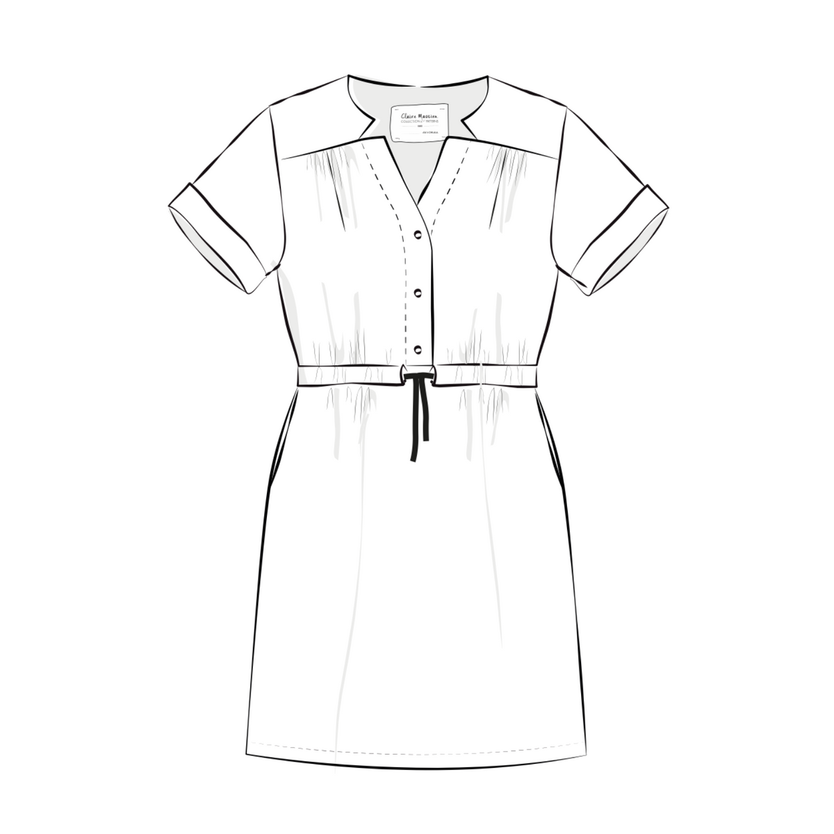 Schnittmuster Kleid/Bluse Emma: Kleid mit kurzen Ärmeln, mit geradem Saum, vorne und hinten gleich lang
