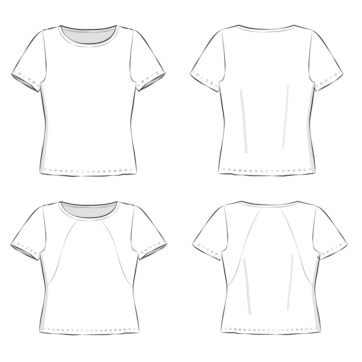 Schnittmuster Shirt/Schlauchkleid Amy: T-Shirt Varianten mit und ohne Teilungsnaht