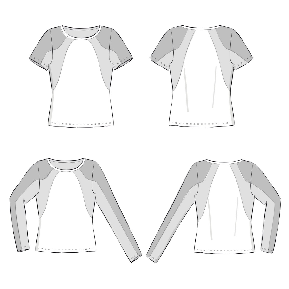 Schnittmuster Shirt/Schlauchkleid Amy: T-Shirt und Longsleeve Varianten mit 2 Teilungsnähten