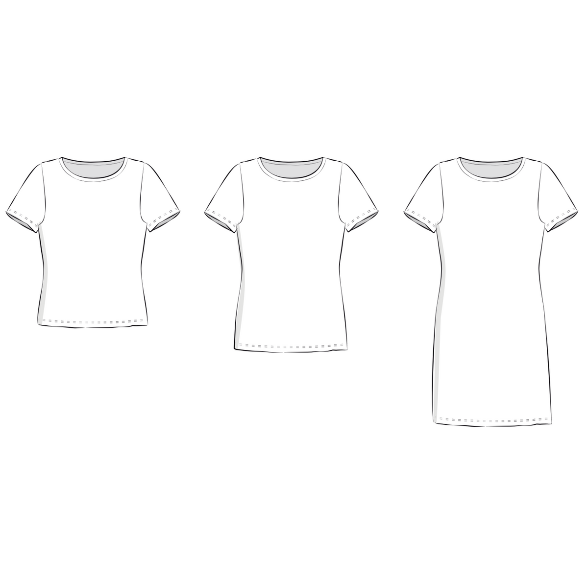 Schnittmuster Shirt/Schlauchkleid Amy: T-Shirt Variante in kurz und lang sowie die Schlauchkleid-Option