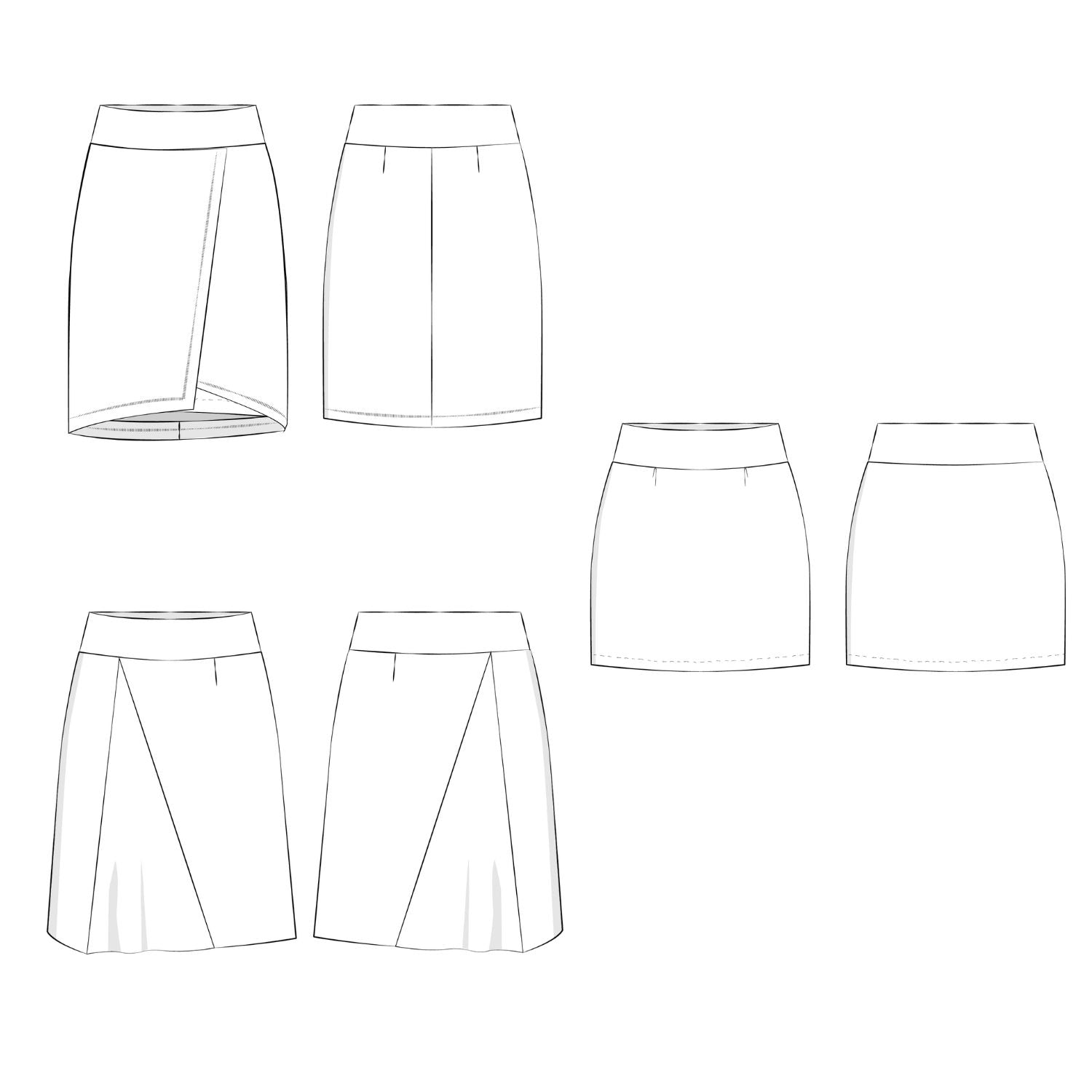 Schnittmuster Jerseyrock Tulipe: Kurze Version mit Falten, Rückansicht