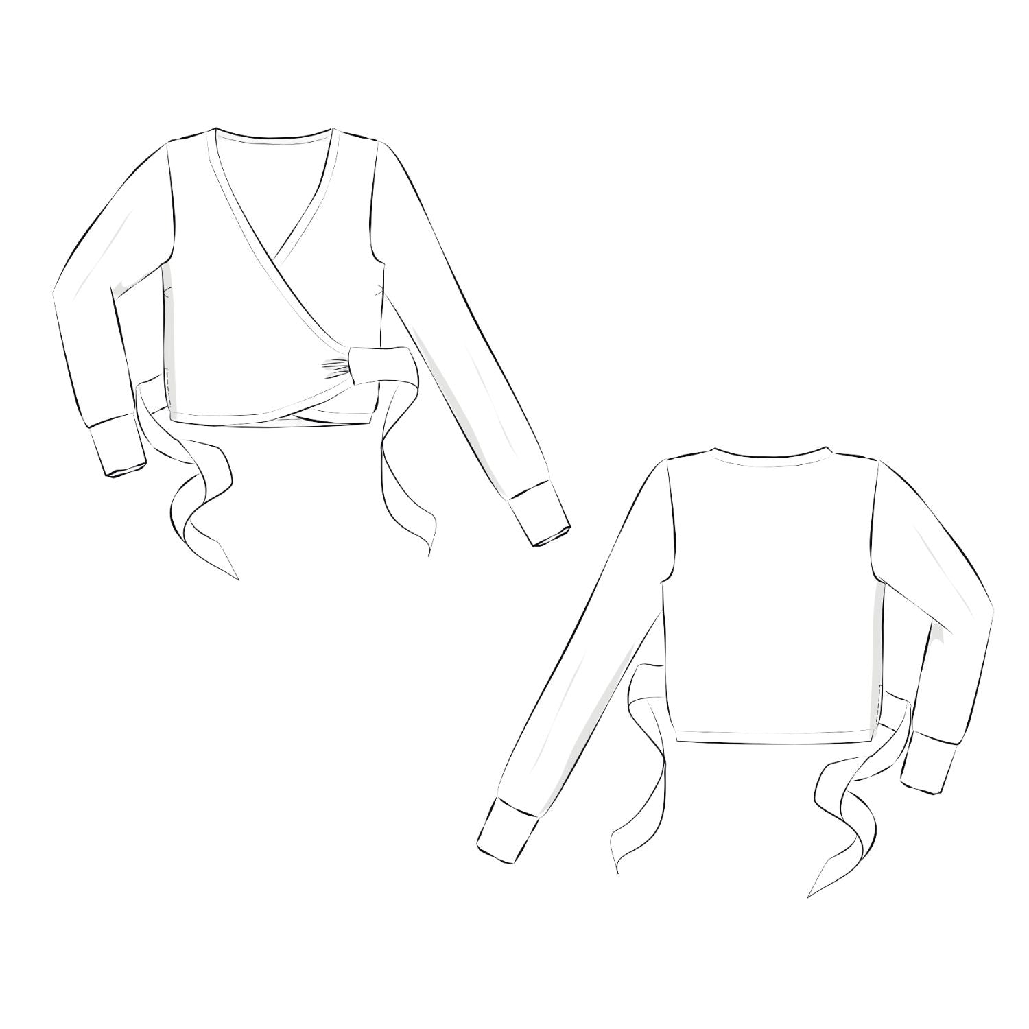 Schnittmuster Wickeljacke Douceur genäht von Sara aus Jacquard-Strick in Größe 34 (Brustumfang 86cm, Taillenumfang 71cm, Körpergröße 161cm, Oberarmumfang 24cm, Armlänge 54cm)